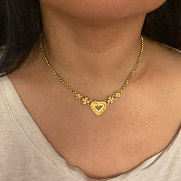 23k solid gold heart flower clover necklace - Picture 4 of 12